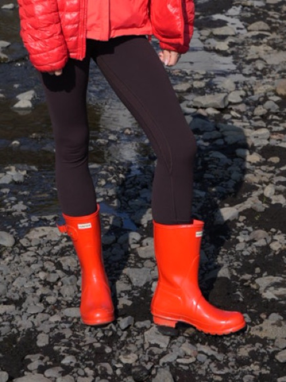 Hunter Women's Short Shinny orangeWaterproof Rain Boots with Side Buckle